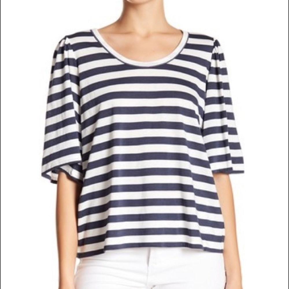 14th & Union blue and white Stripe Bell Sleeve Top small